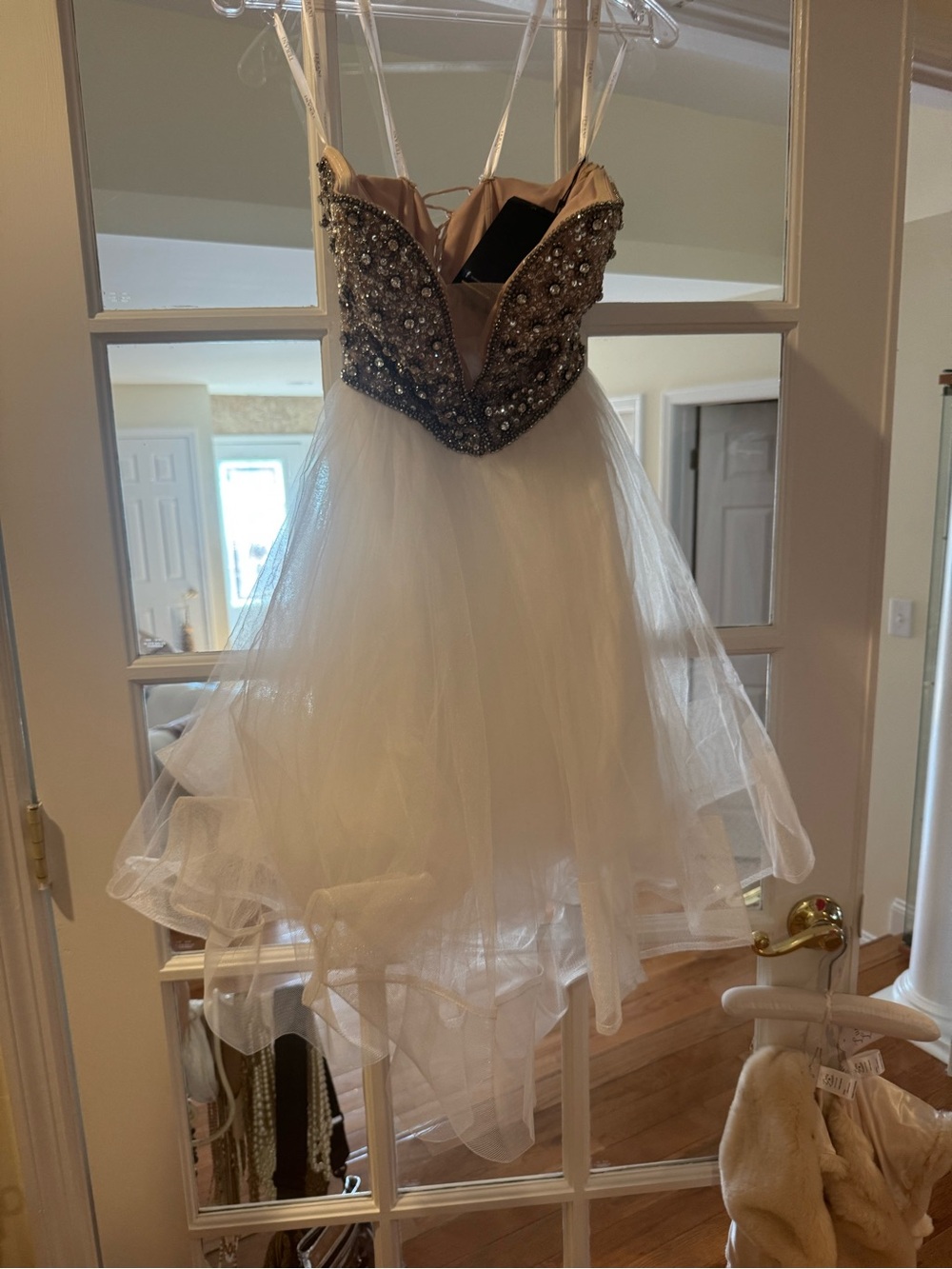 Terani Couture White Tulle Strapless Dress with Embellished Bodice